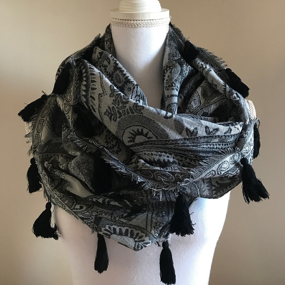 Tasseled Paisley Infinity Scarf